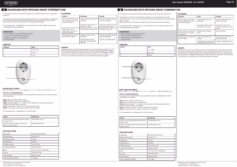 Page n°1 - Manuel utilisateur Housegard WP324NX