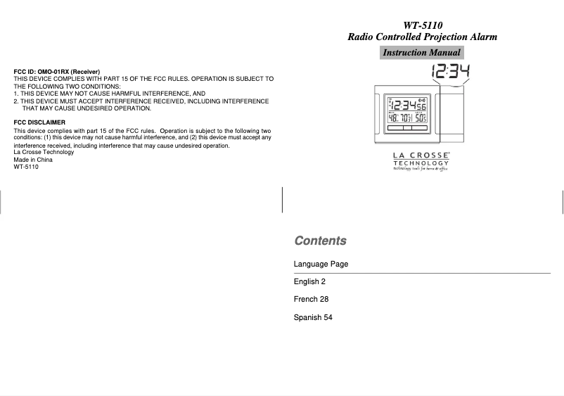 Page 1 of the manual User Manual La Crosse Technology WT-5110U