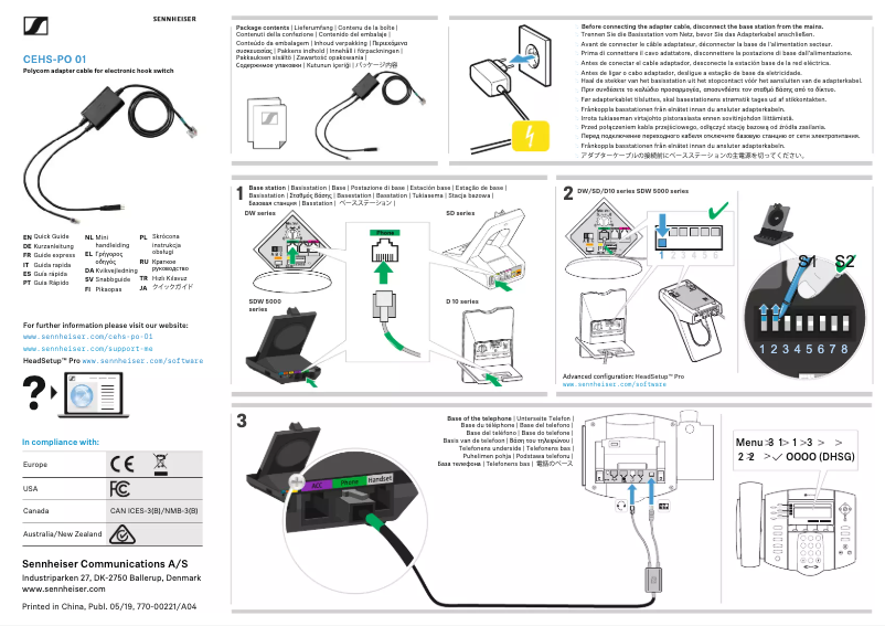 Page 1 de la notice Manuel utilisateur Sennheiser CEHS-PO 01