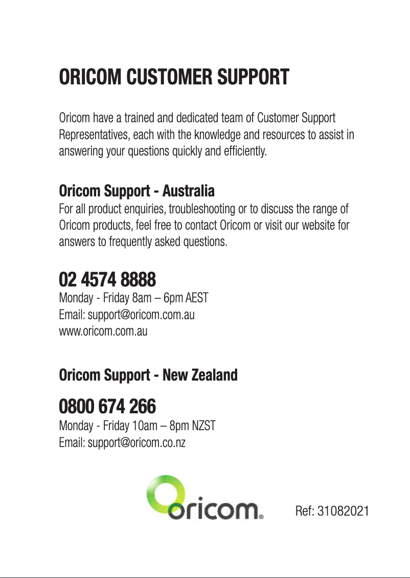 Page 1 of the manual User Manual Oricom UHF2200