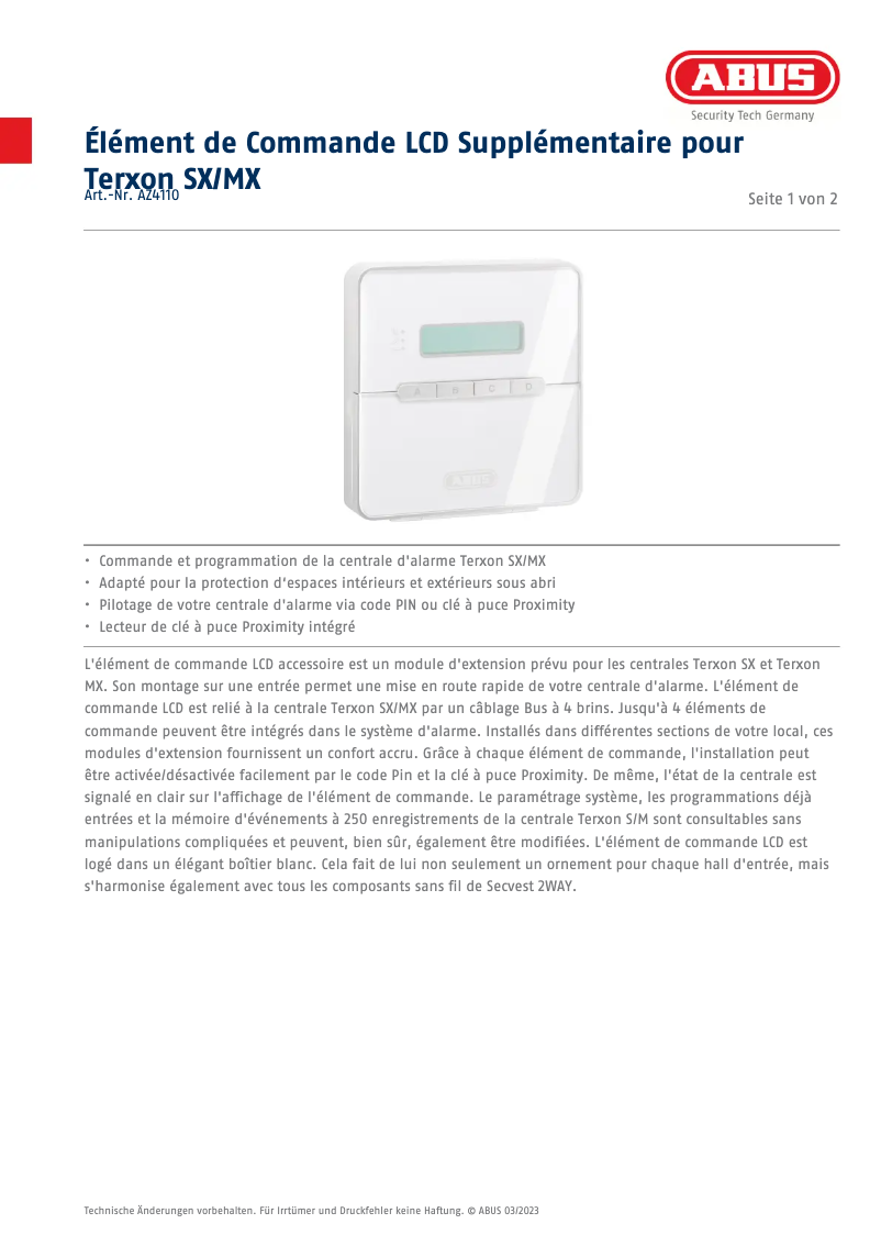 Image de la première page du manuel de l'appareil AZ4110