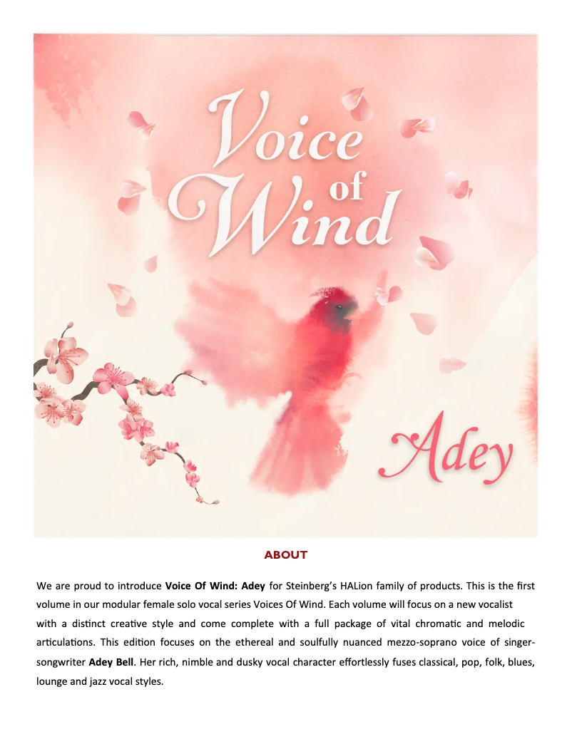 Page 1 de la notice Manuel utilisateur Steinberg Voice Of Wind: Adey