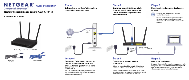 Page 1 de la notice Guide d'installation Netgear JR6150