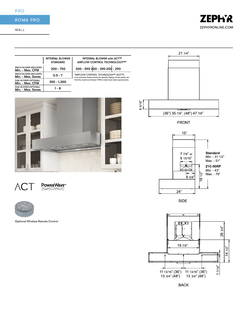 Page n°1 - Fiche technique Zephyr Siena Pro ZSP-E48BS