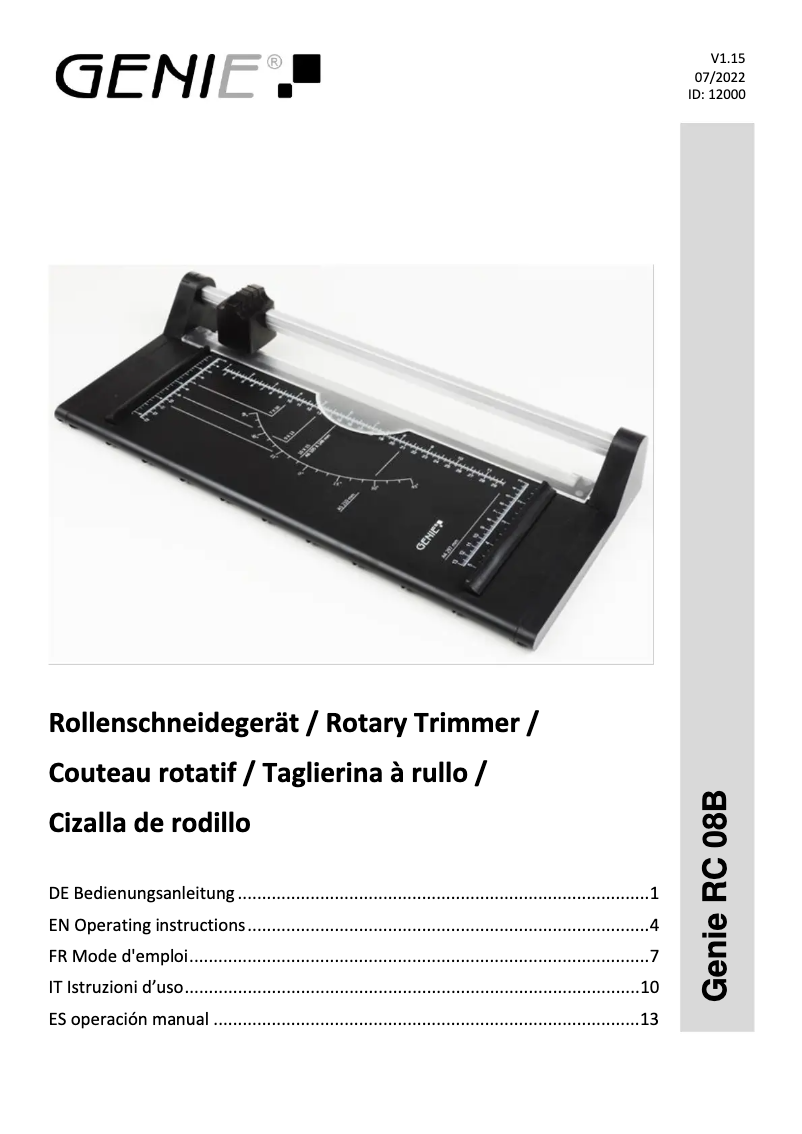 Page n°1 - Manuel utilisateur Genie RC 08B