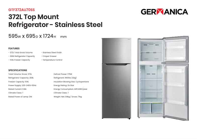 Image de la première page du manuel de l'appareil GTF372AU70SS