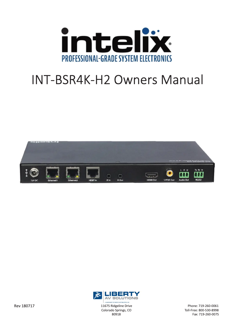 Page n°1 - Manuel utilisateur Intelix INT-BSR4K-H2