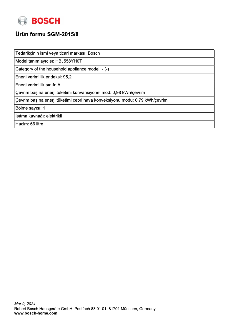 Image de la première page du manuel de l'appareil HBJ558YH0T