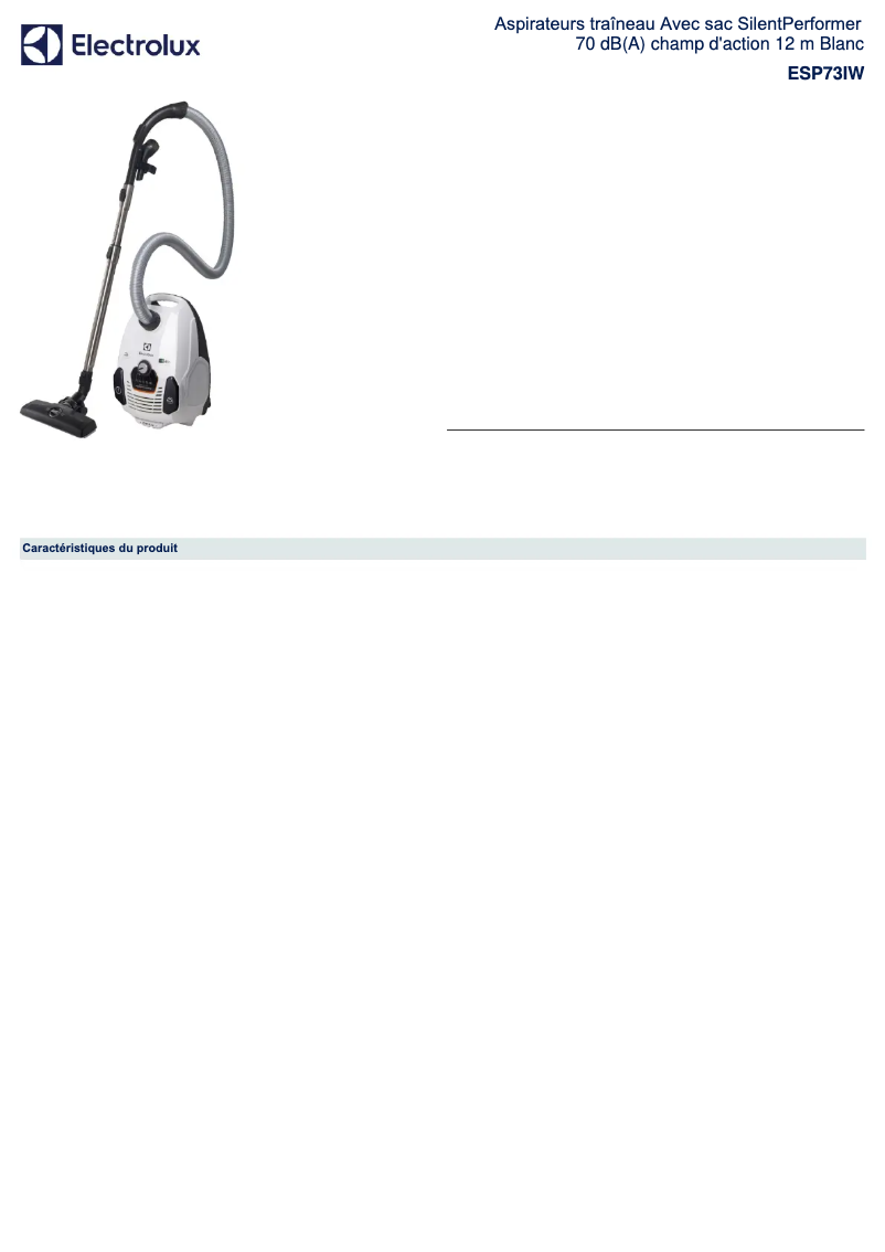 Page 1 de la notice Fiche technique Electrolux ESP73IW