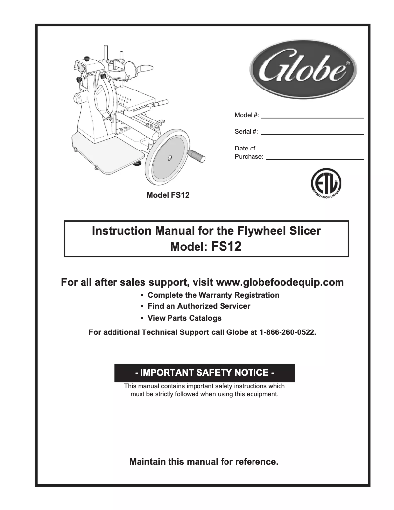 Page 1 de la notice Manuel utilisateur Globe FS12