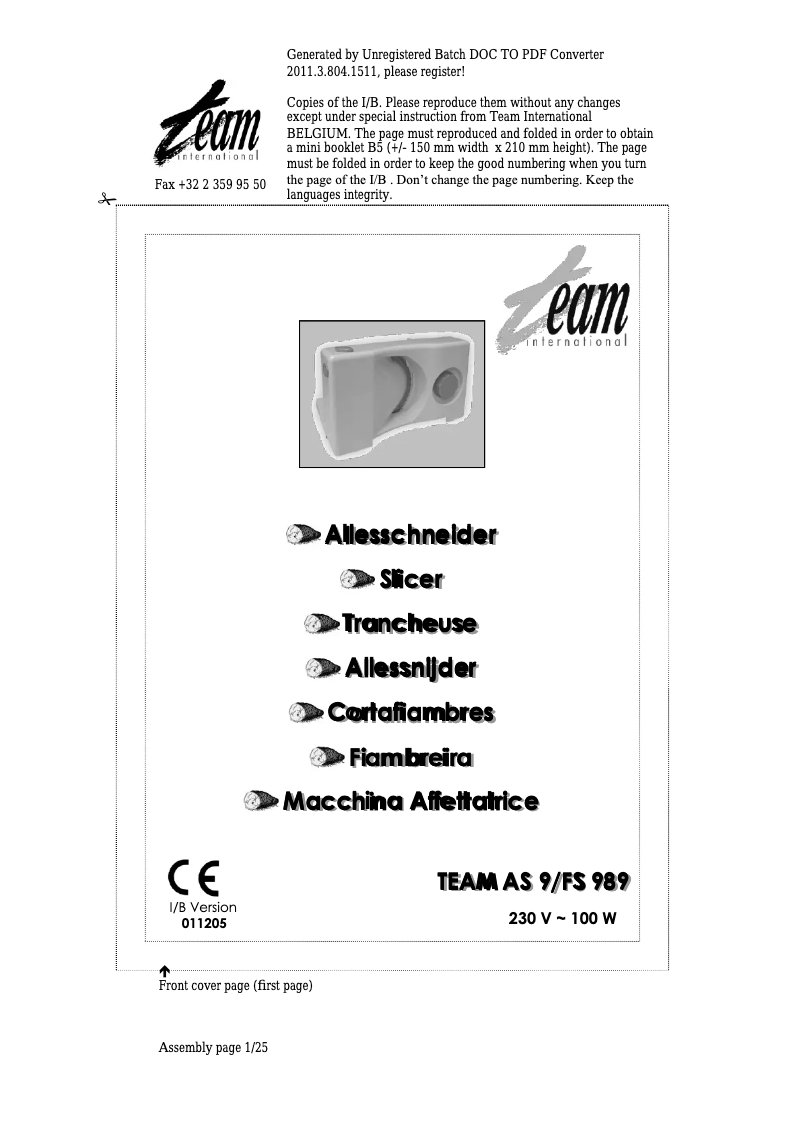 Image de la première page du manuel de l'appareil FS 989