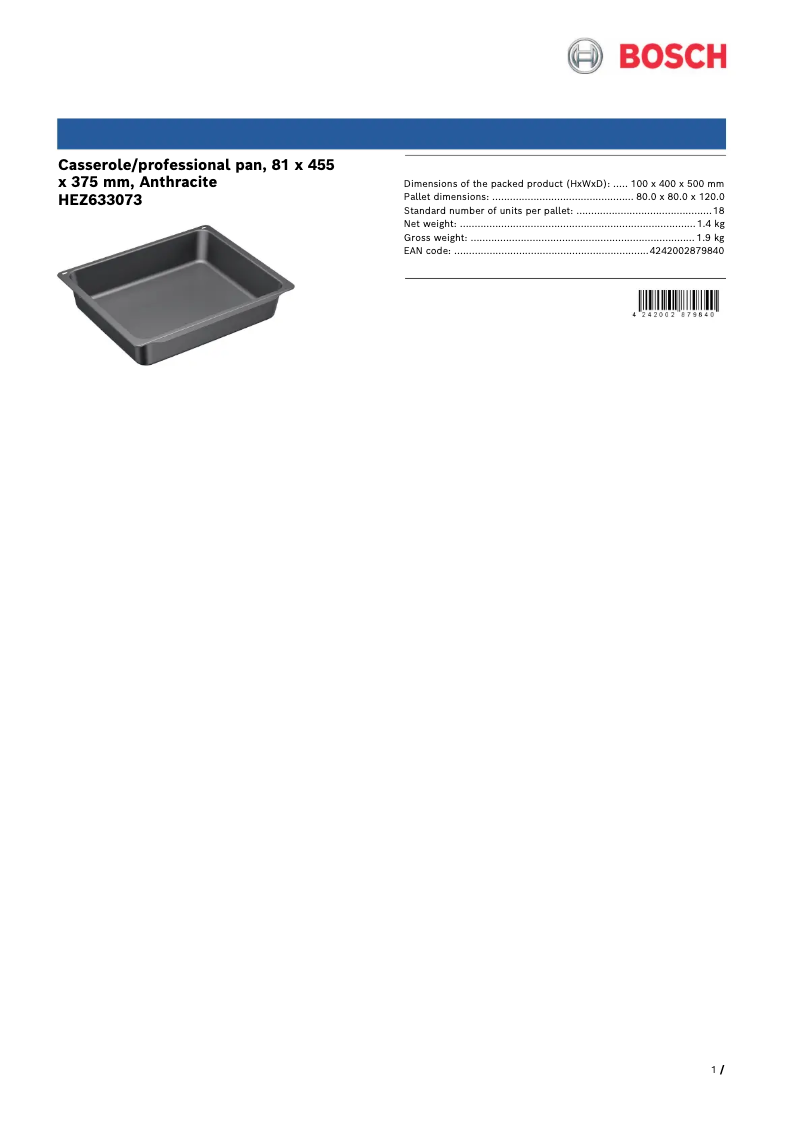 Page n°1 - Fiche technique Bosch Serie 8 HEZ633073