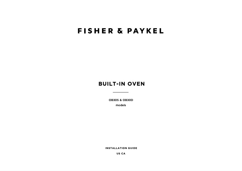 Page 1 de la notice Guide d'installation Fisher & Paykel OB30SDPTB1