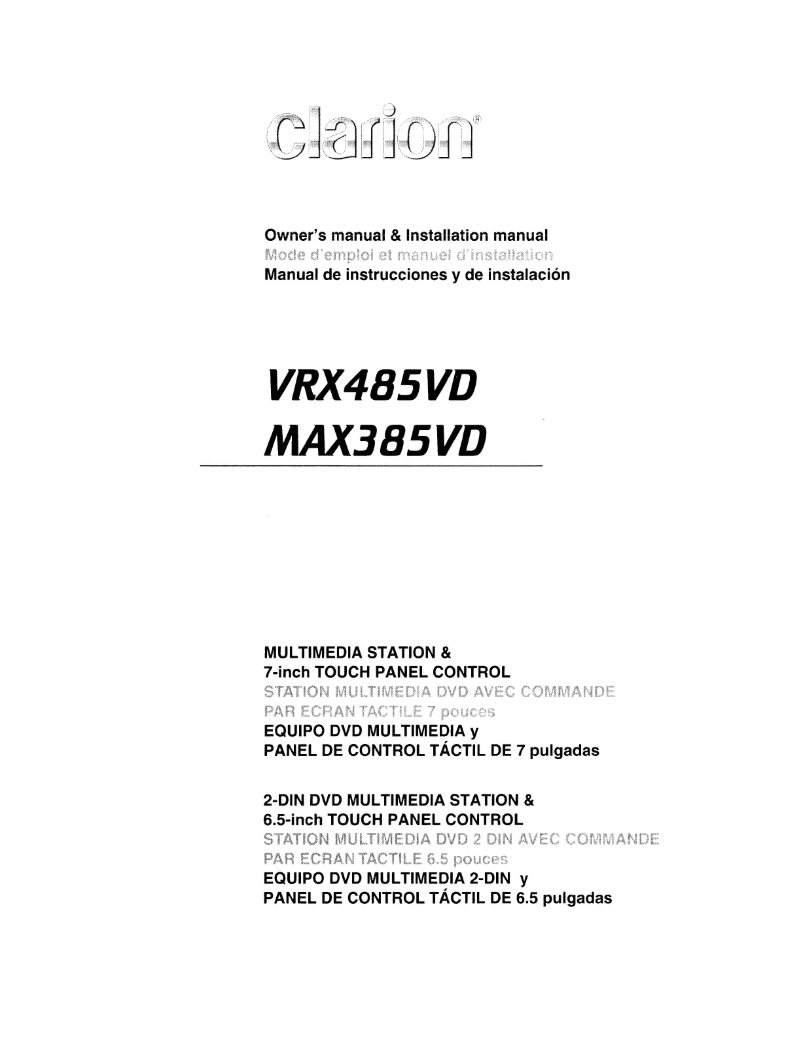 Page n°1 - Manuel utilisateur Clarion VRX485VD