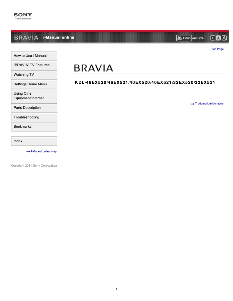 Page 1 de la notice Manuel utilisateur Sony KDL-46EX521