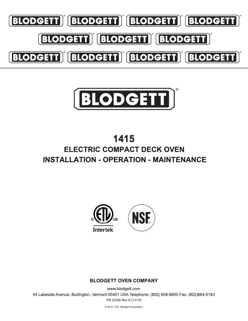 Page 1 de la notice Manuel utilisateur Blodgett 1415