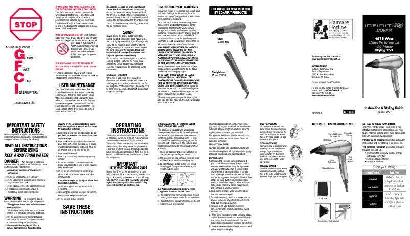 Page 1 de la notice Manuel utilisateur Conair 270N