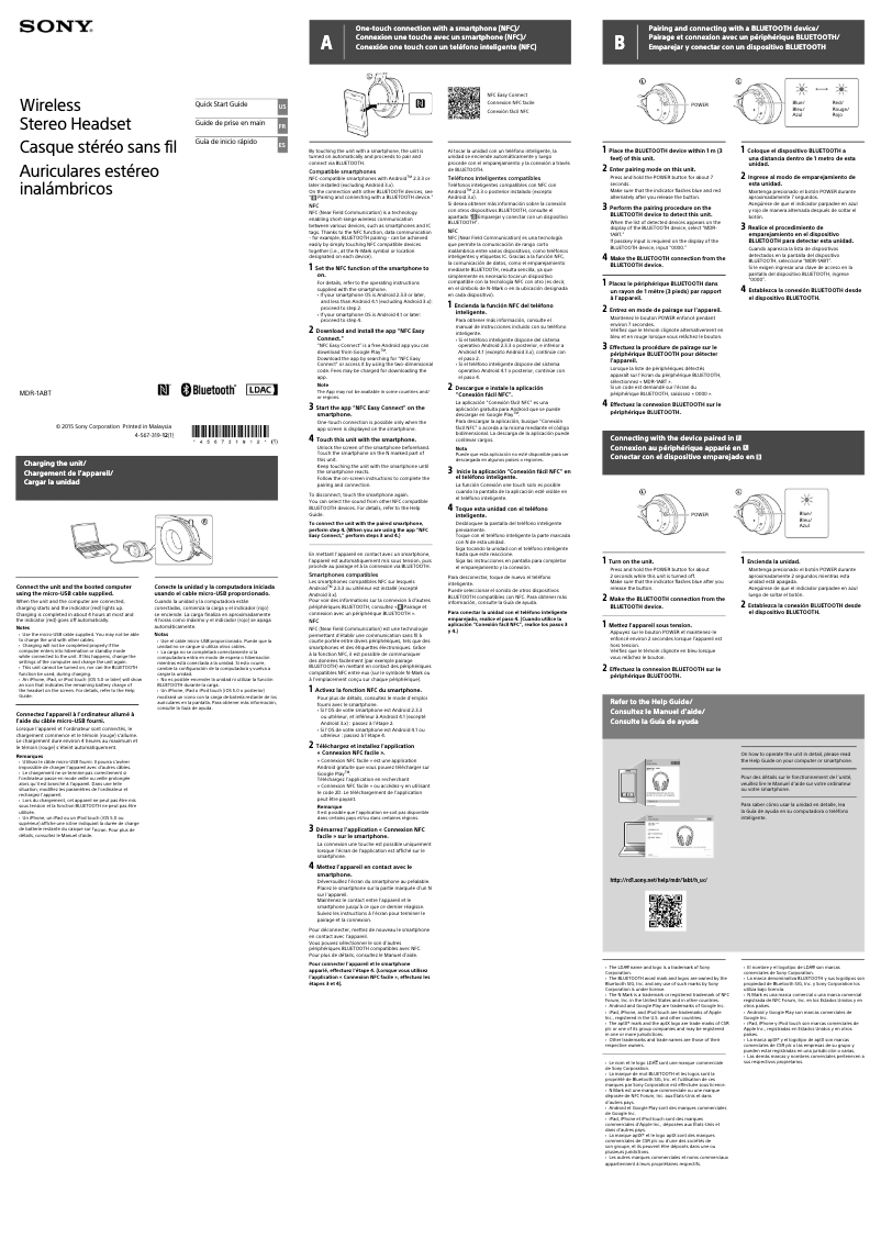 Page n°1 - Guide d'installation Sony MDR-1ABT
