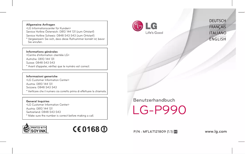 Page 1 de la notice Manuel utilisateur LG Optimus 2X