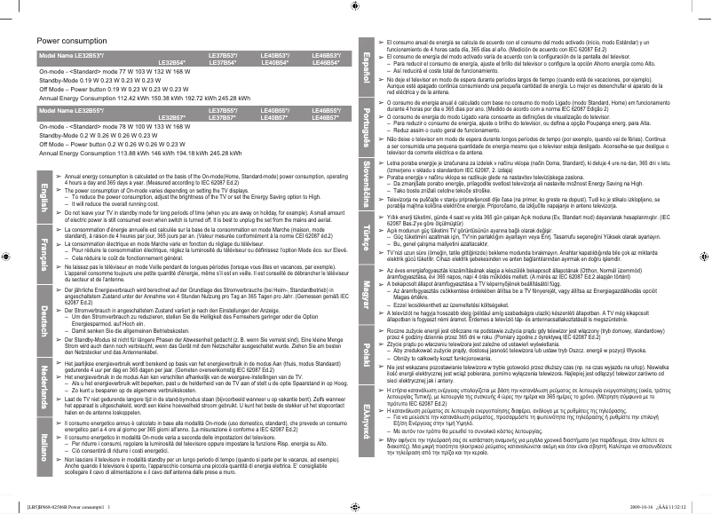 Page 1 de la notice Label énergétique Samsung LE-46B550A5PXZG