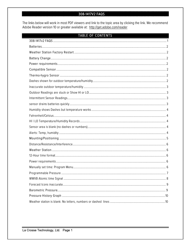 Page n°1 - FAQ La Crosse Technology 308-1417V2