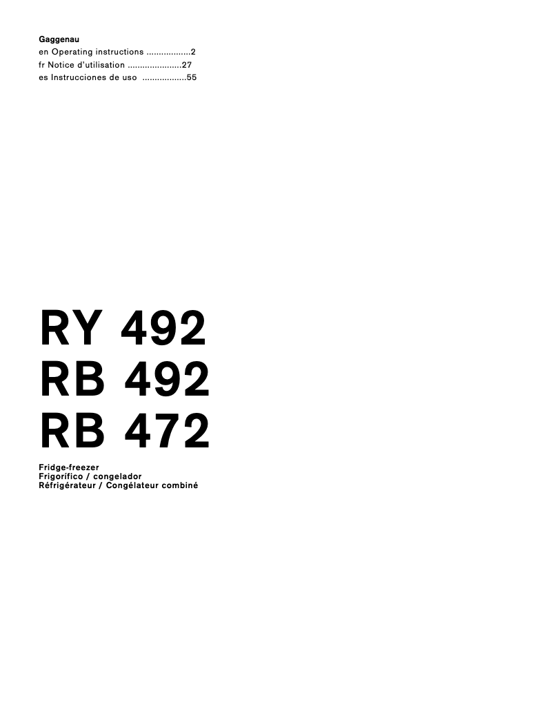 Page 1 de la notice Manuel utilisateur Gaggenau RB492701