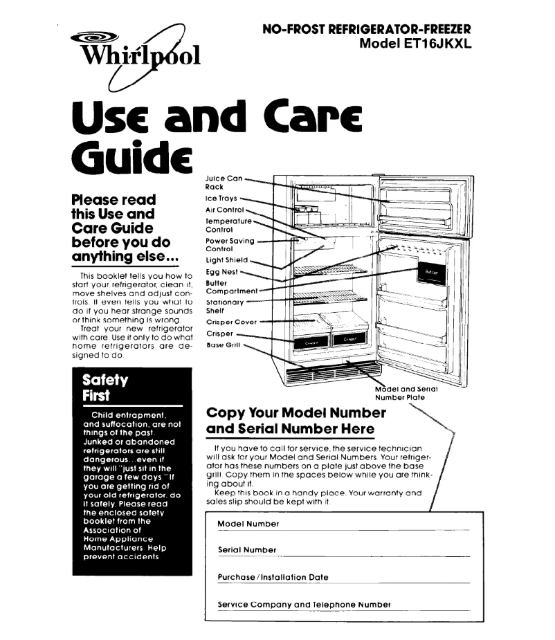 Page 1 de la notice Manuel utilisateur Whirlpool ET16JKXLWR0