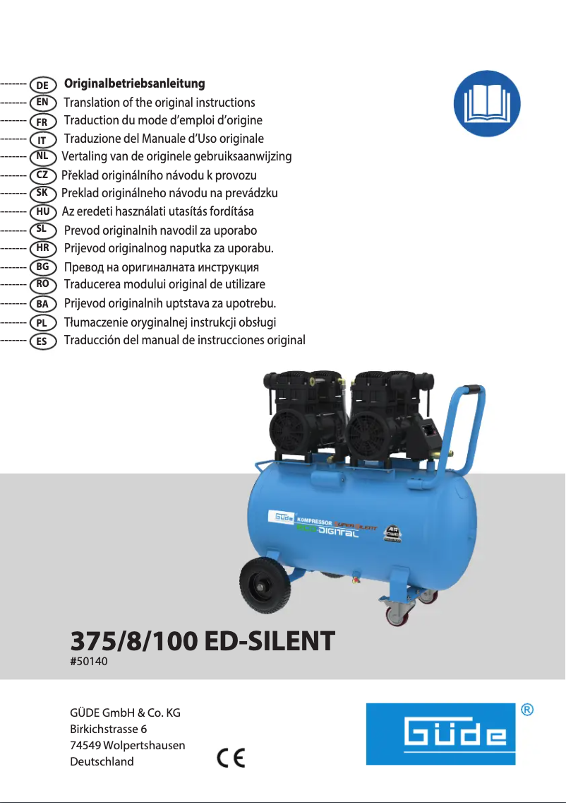 Page 1 de la notice Manuel utilisateur Güde Kompressor Airpower 375/8/100 ED-SILENT