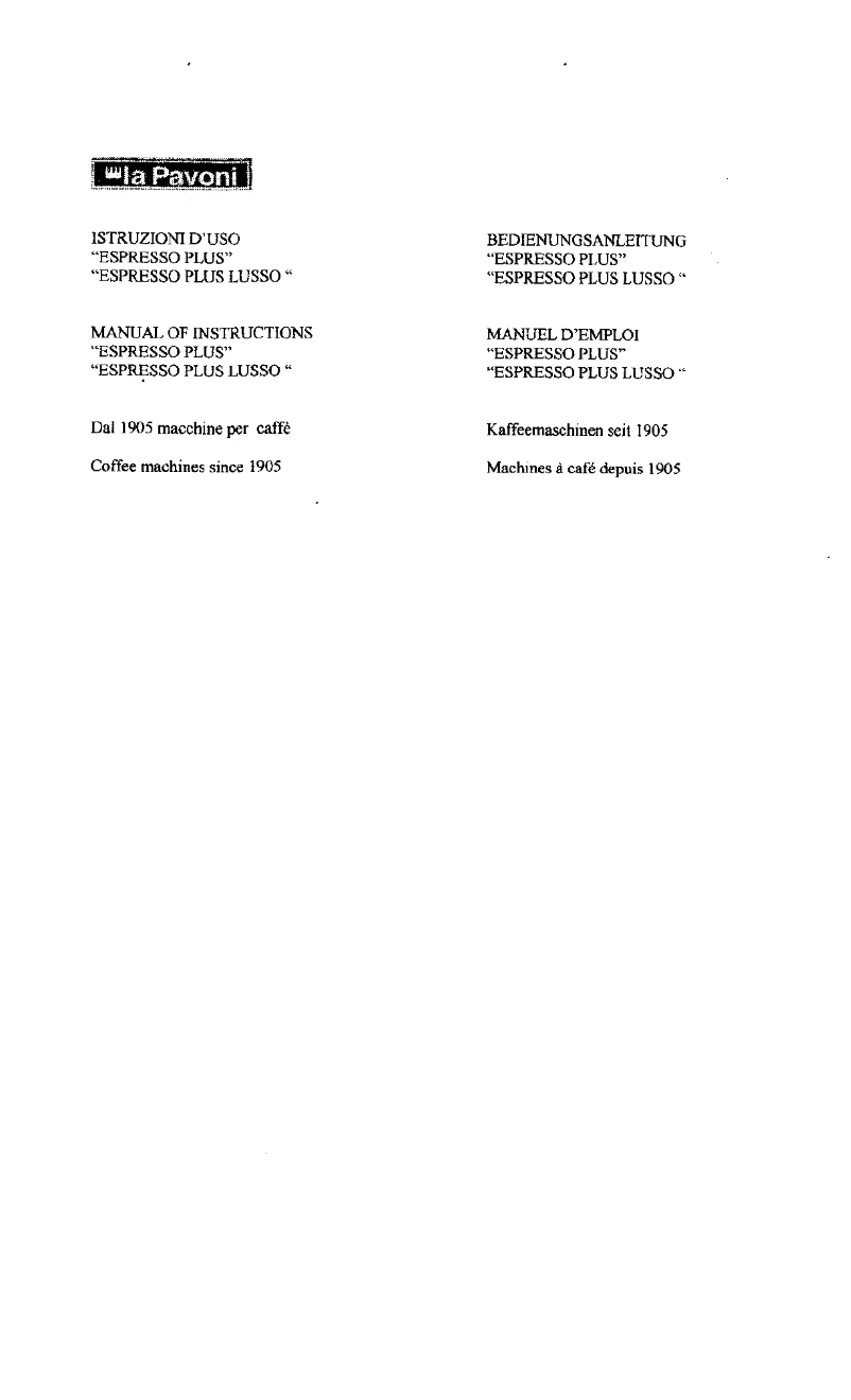 Page 1 de la notice Manuel utilisateur la Pavoni Espresso Plus Lusso