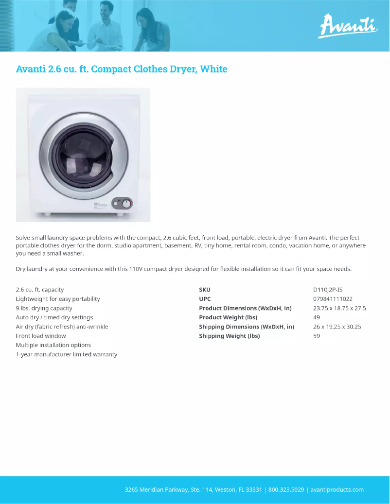 Page n°1 - Fiche technique Avanti D110J2P-IS