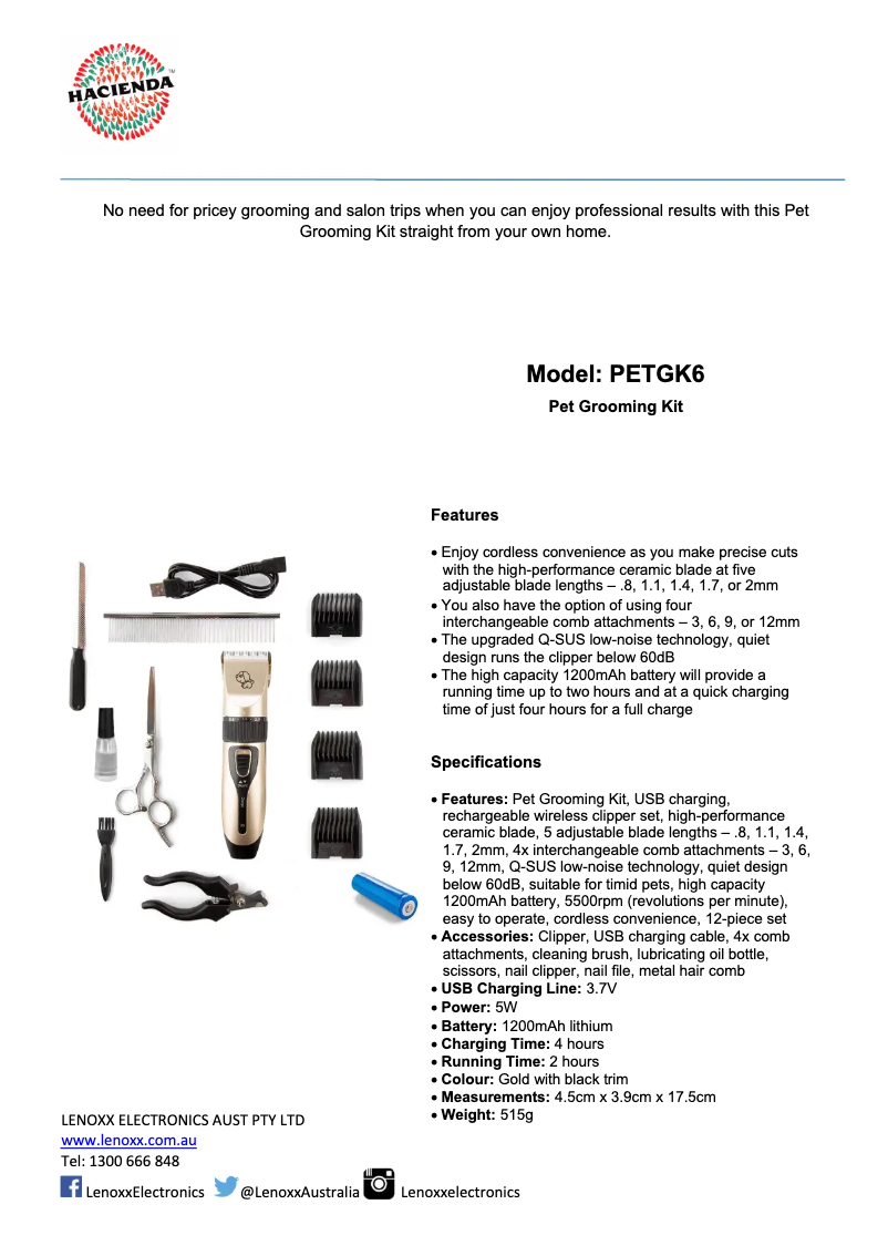 Página 1 del manual Ficha técnica Hacienda PETGK6