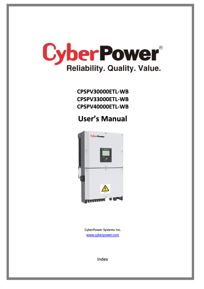 Page n°1 - Manuel utilisateur CyberPower CPSPV33000ETL-WB