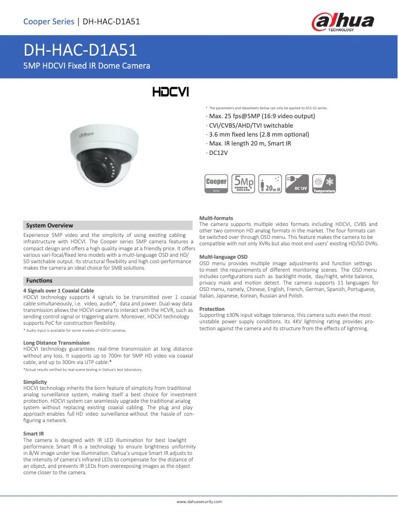 Page n°1 - Fiche technique Dahua Technology HAC-D1A51