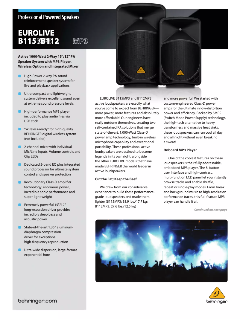 Page n°1 - Brochure Behringer EuroLive B112MP3