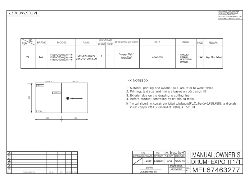 Page n°1 - Manuel utilisateur LG F14B8TDA1