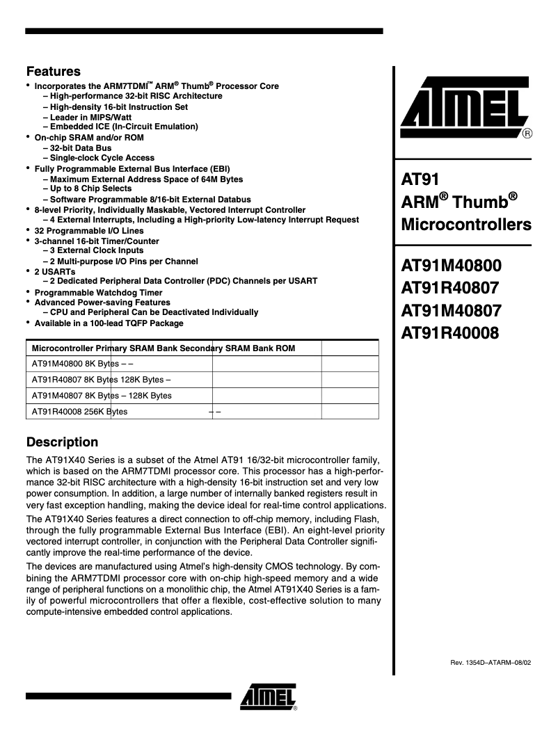 Image de la première page du manuel de l'appareil AT91M55800A