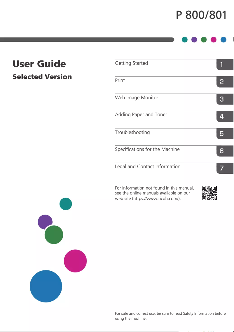 Image de la première page du manuel de l'appareil P 800