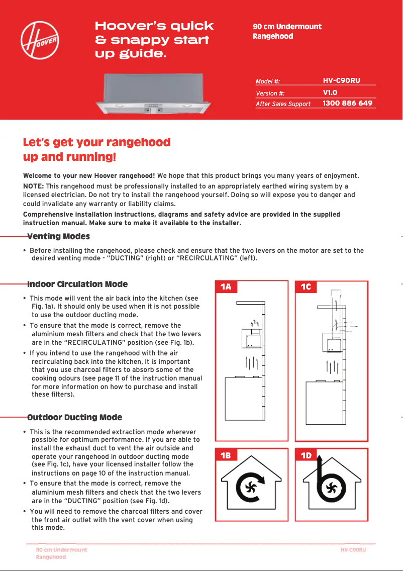 Page n°1 - Guide de démarrage rapide Hoover HV-C90RU