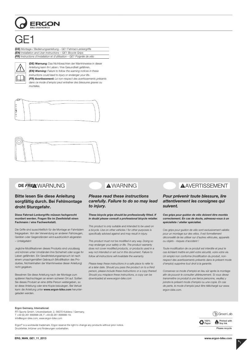 Page n°1 - Manuel utilisateur Ergon GE1 slim