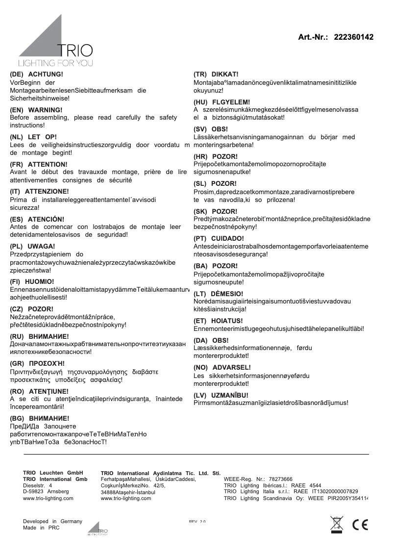 Page 1 de la notice Manuel utilisateur Trio Lighting Logone 222360142