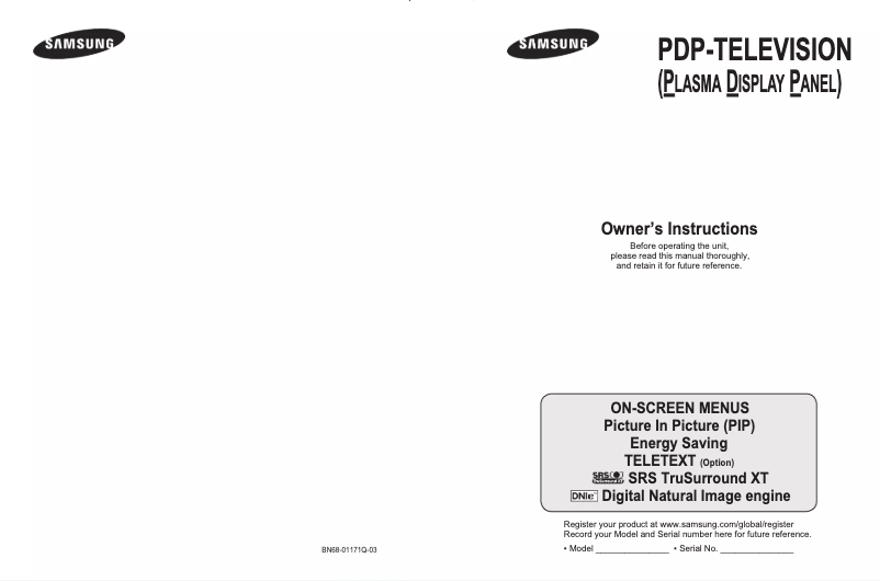 Page n°1 - Manuel utilisateur Samsung PS50Q91H