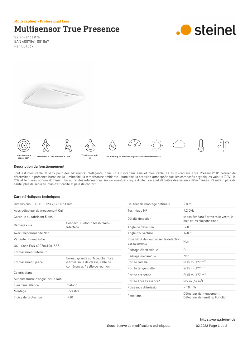 Image de la première page du manuel de l'appareil Multisensor True Presence IP