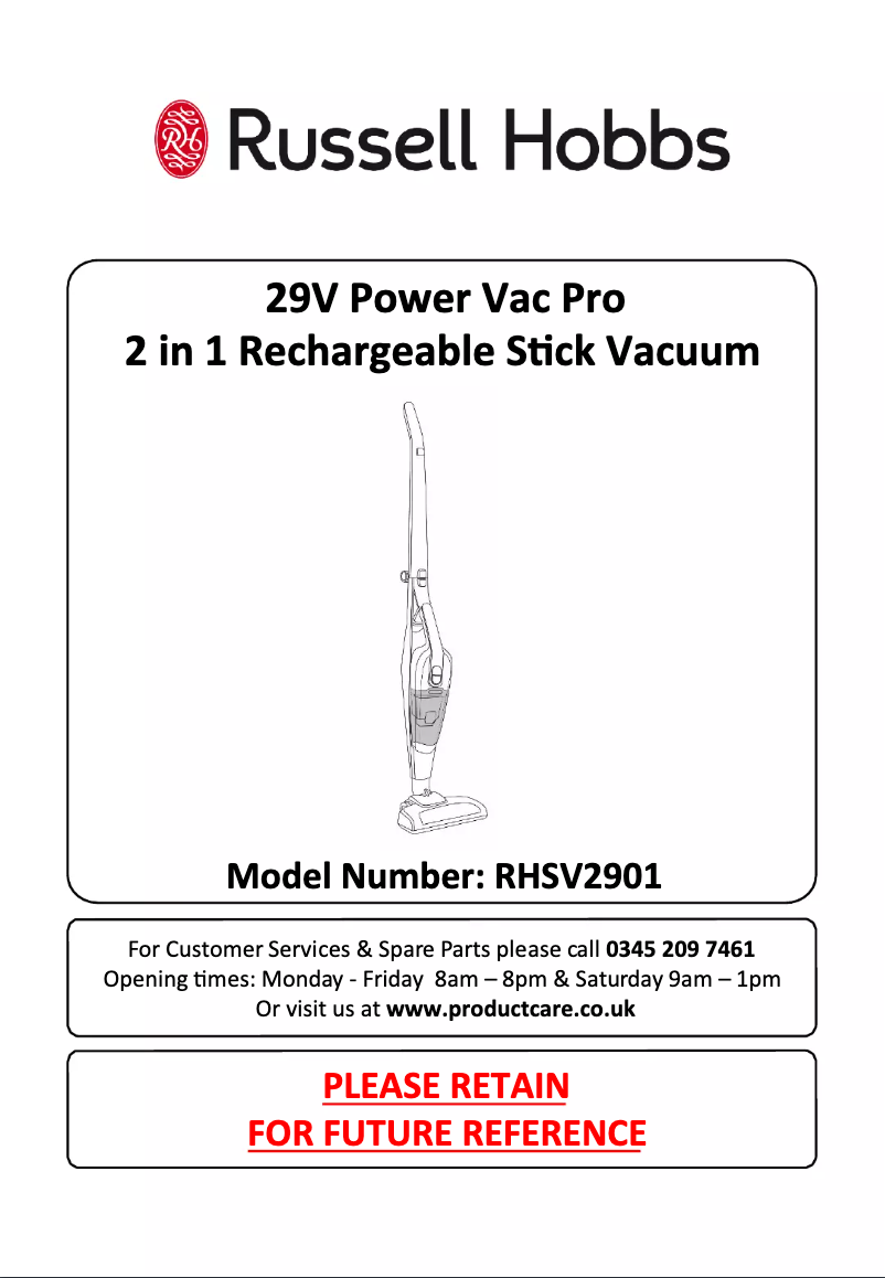 Image de la première page du manuel de l'appareil Power Vac Pro RHSV2901