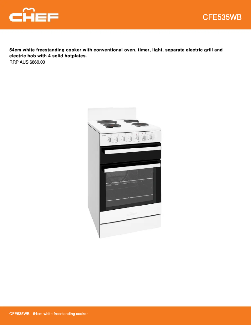 Page 1 de la notice Fiche technique Chef CFE535WB