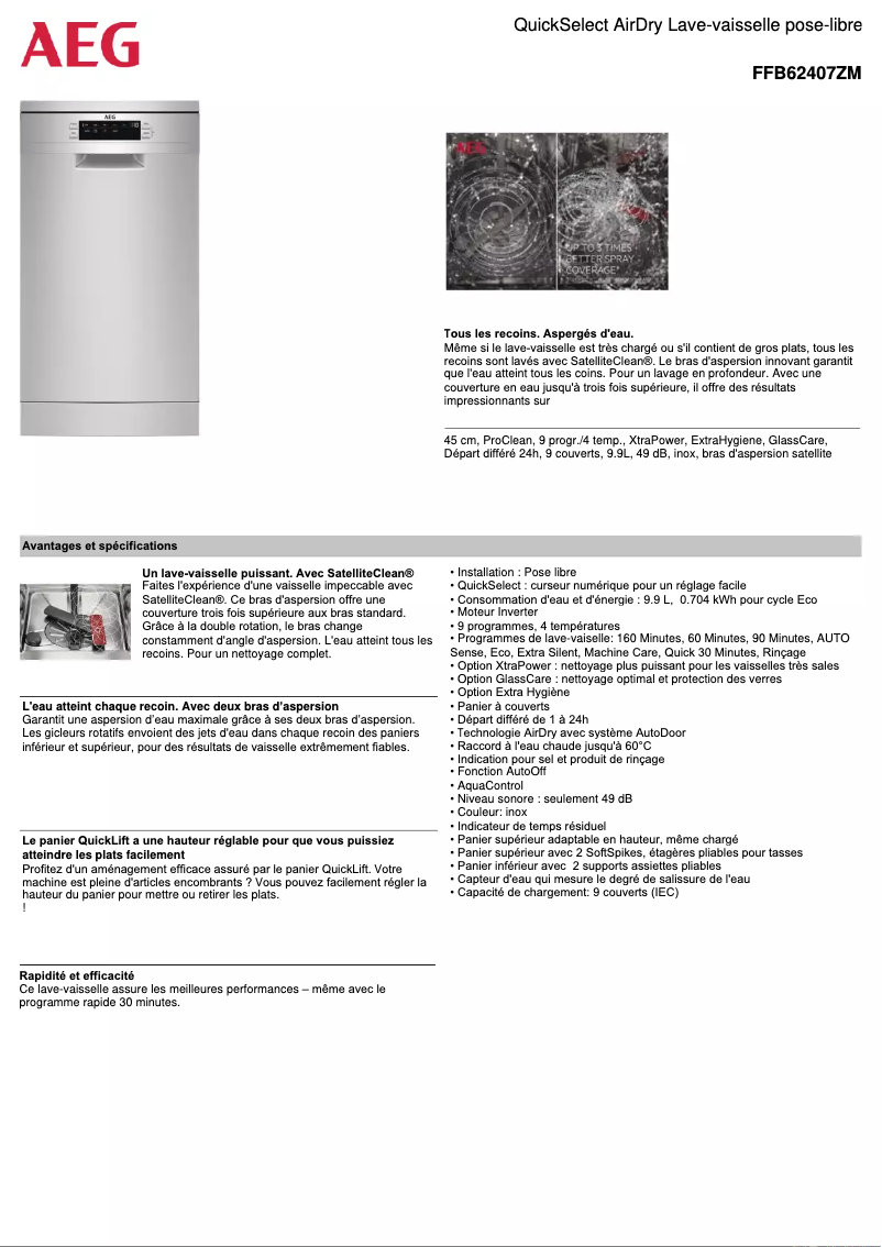 Page 1 de la notice Fiche technique AEG FFB62407ZM
