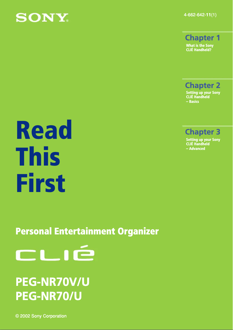 Image de la première page du manuel de l'appareil Clié PEG-NR70V