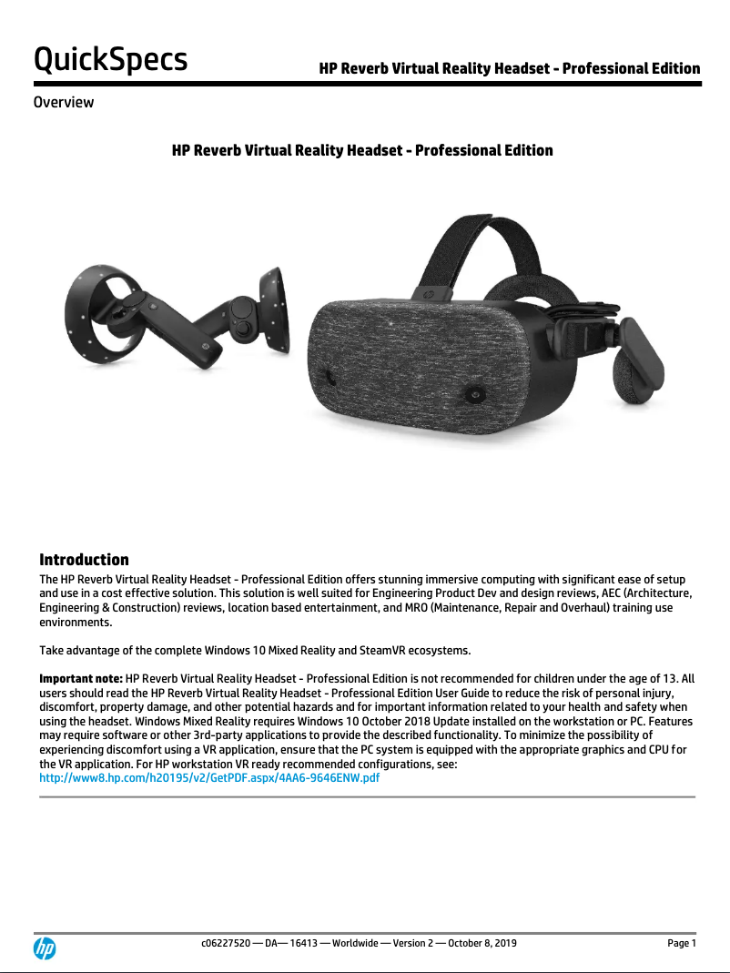 Page n°1 - Manuel utilisateur HP Reverb