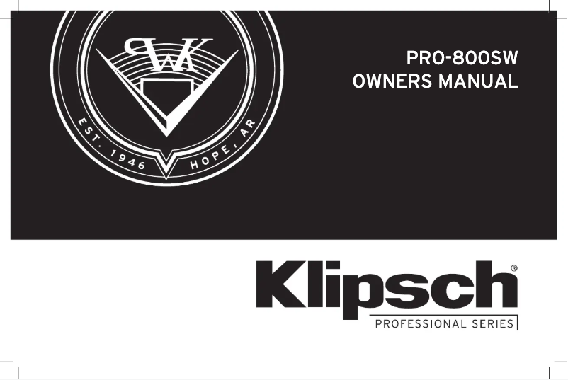 Page n°1 - Manuel utilisateur Klipsch PRO-800SW