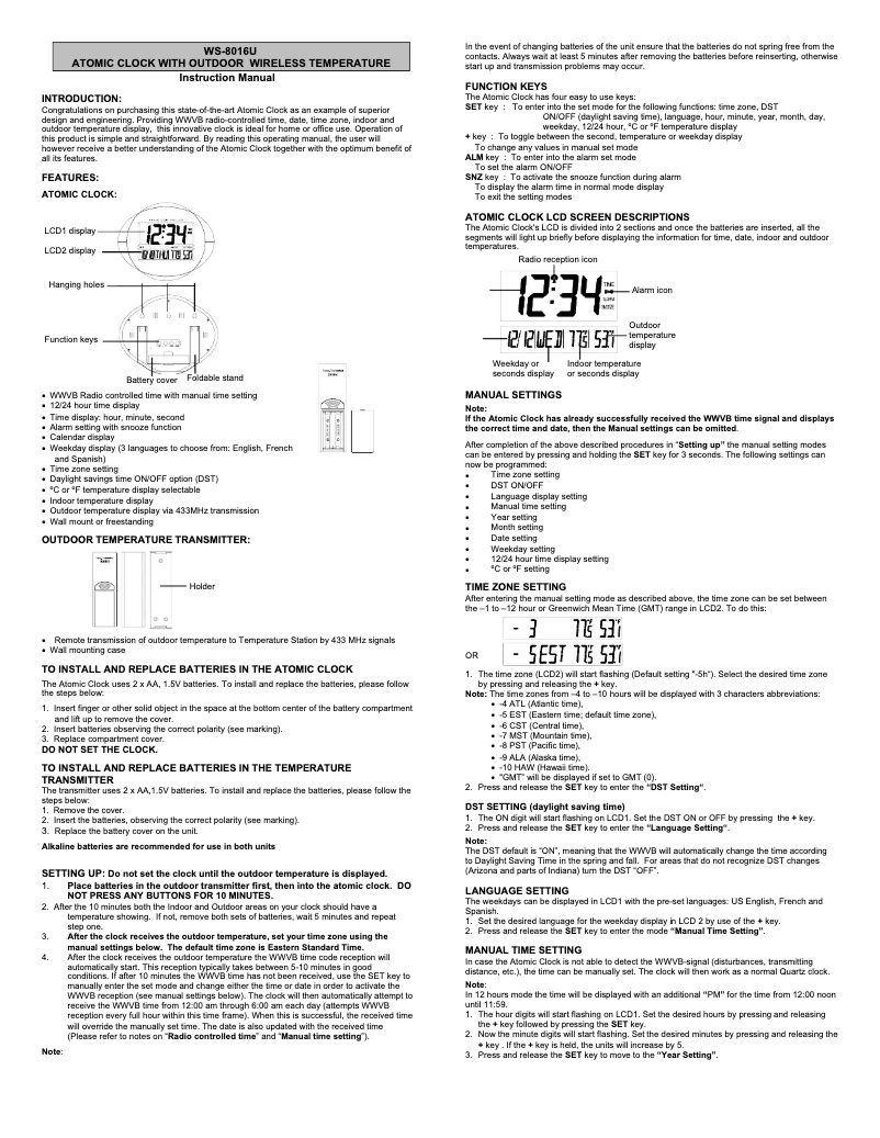 Page n°1 - Manuel utilisateur La Crosse Technology WS-8016U