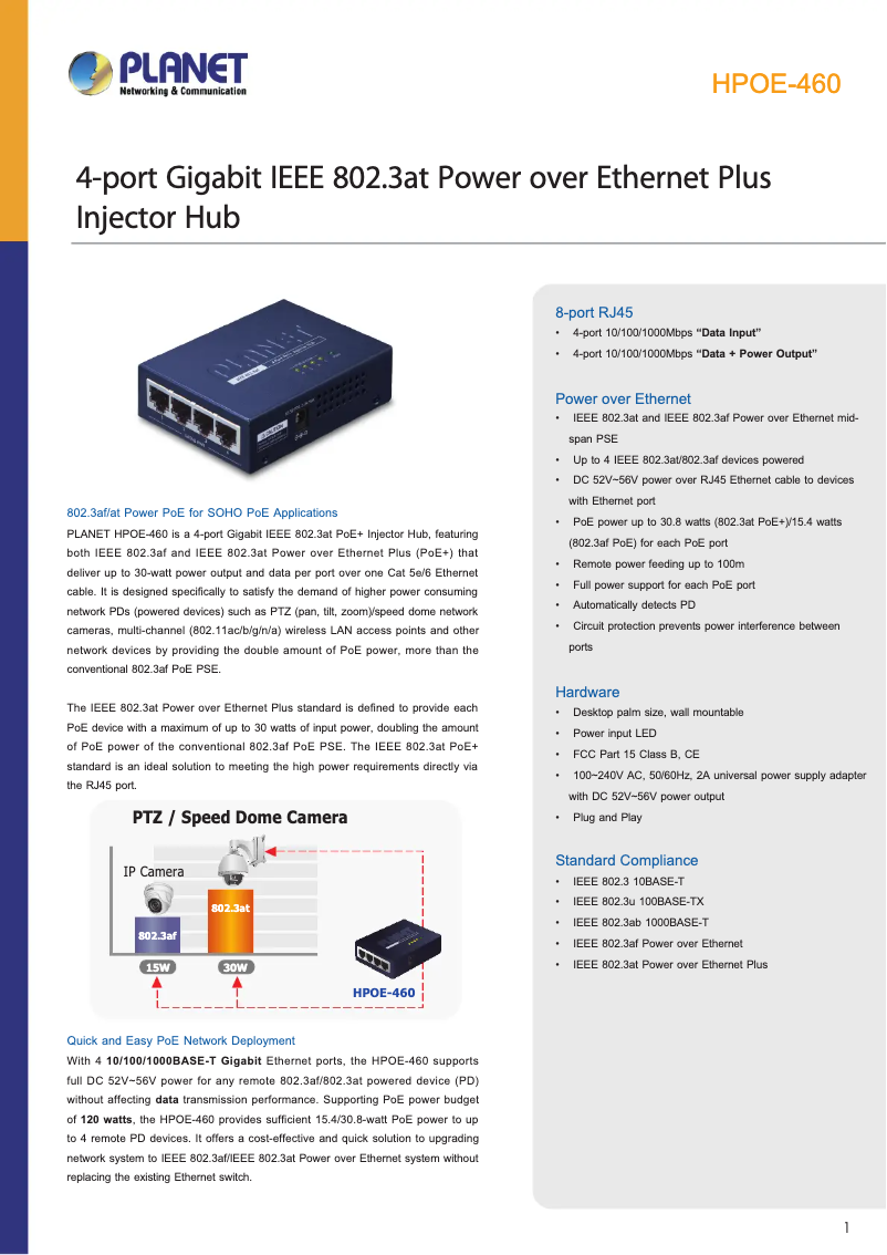 Page 1 de la notice Fiche technique Planet HPOE-460